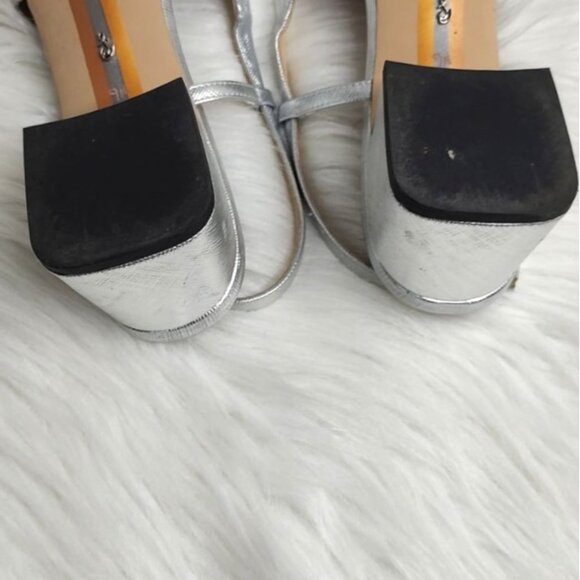 Sam Edelman Tarra Slingback Pump Heels Cap Toe Metallic Silver Black 9.5 - Picture 14 of 15